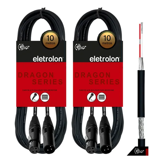 Kit 2 Cabo De Microfone Balanceado Xlr Macho Xlr Femea 10m Foto 1