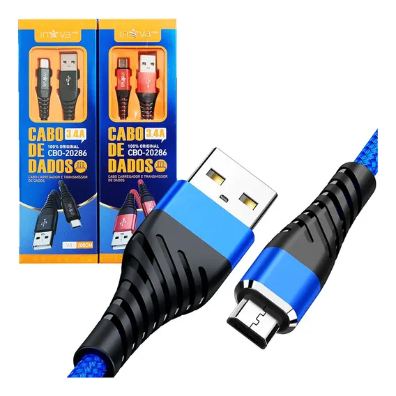 Kit 2 Cabos Carregador Rápido Celular Micro-usb V8 2 Metros Cor Coloridos Foto 1