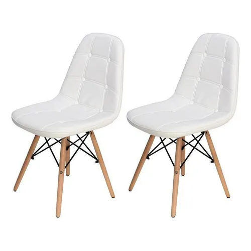 Kit 2 Cadeiras Charles Eames Botonê Eiffel Estofada Branco Foto 1