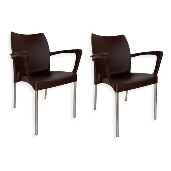 Kit 2 Cadeiras Poltronas Plástico Jardim Área Externa Cor Marrom Foto 1