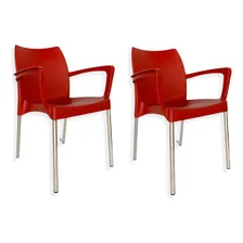 Kit 2 Cadeiras Poltronas Plástico Jardim Área Externa Cor Vermelho Foto  mini 1