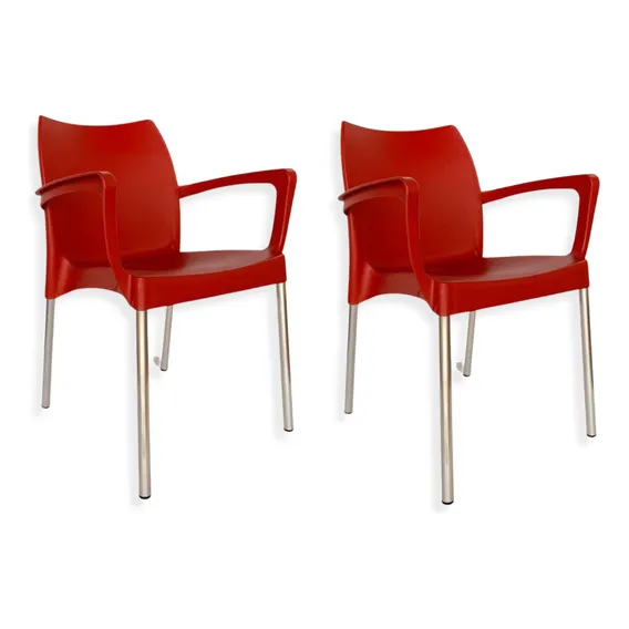 Kit 2 Cadeiras Poltronas Plástico Jardim Área Externa Cor Vermelho Foto 1
