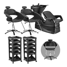 Kit 2 Cadeiras Sal茫o 1 Lavat贸rio Cabelo 2 Carrinhos Auxiliar Foto mini 1