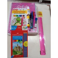 Kit 2 Cadernos 15 Mat 300 Fls 3 Canetas Lapiseira 12 Itens Foto  mini 1