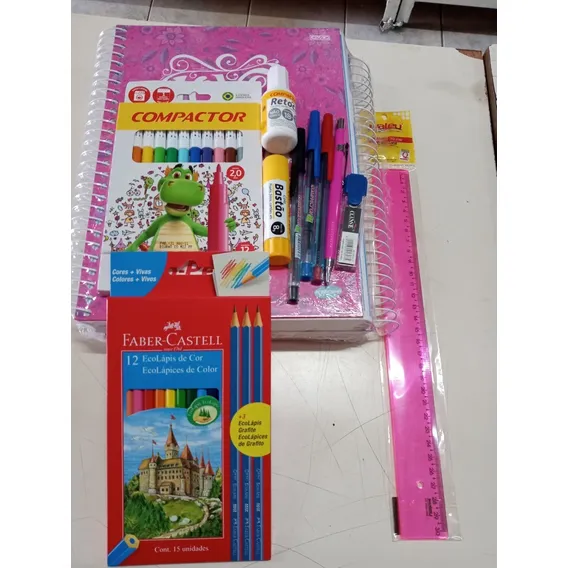 Kit 2 Cadernos 15 Mat 300 Fls 3 Canetas Lapiseira 12 Itens Foto 1