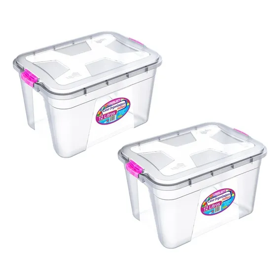 Kit 2 Caixa Organizadora Transparente 12 Litros Pp Uninjet Foto 1