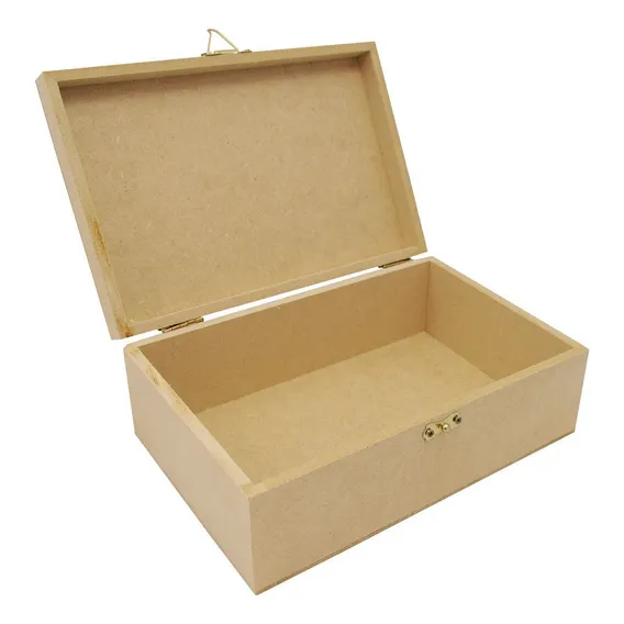 Kit 2 Caixa Retangular Fecho E Dobradiça 37x27x13 Mdf Madeir Foto 1