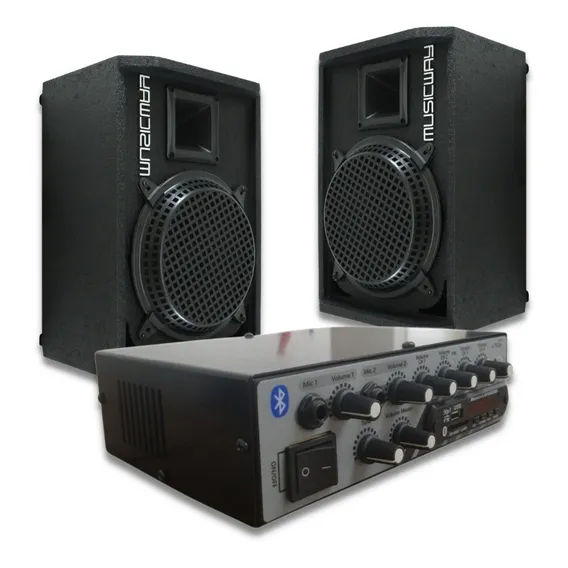 Kit 2 Caixas Acústicas Retorno+amplificador Music Way Foto 1