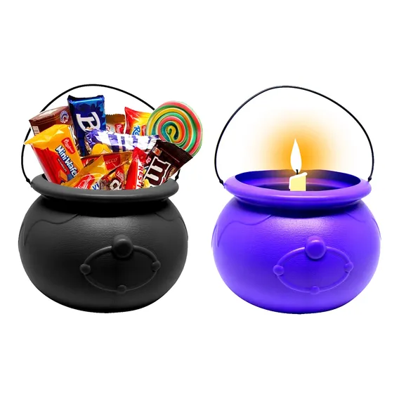 Kit 2 Caldeirão Dia Das Bruxas Decoração Festa Preto E Roxo Foto 1