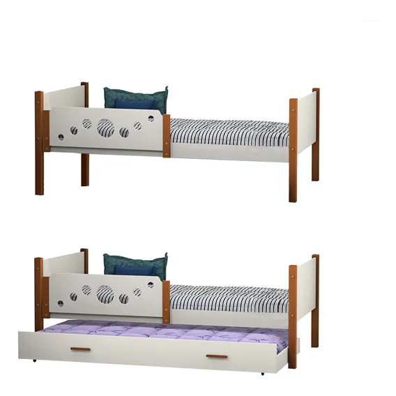 Kit 2 Camas Solteiro Star Com 1 Cama Auxiliar Branco/amĂȘndoa Bolinhas Foto 1