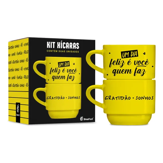 Kit 2 Caneca XÃcara Porcelana Empilhável Presente Temas Cor Um Dia Feliz Foto 1