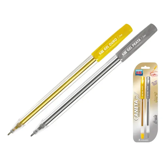 Kit 2 Caneta Esferográfica Gel 0.7 Ouro Prata Kaz Foto 1