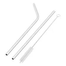 Kit 2 Canudos Reutilizável Aço Inox + Escova Cor Prateado Foto  mini 1