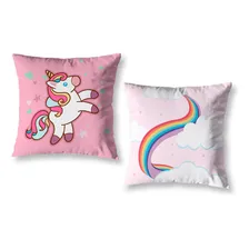 Kit 2 Capas De Almofada Unicórnio Infantil Quarto 40cm Rosa Unicórnio 1 Foto  mini 1