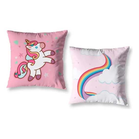 Kit 2 Capas De Almofada Unicórnio Infantil Quarto 40cm Rosa Unicórnio 1 Foto 1