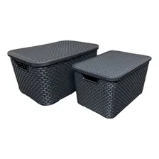 Kit 2 Cestos Organizadores Rattan Com Tampa De 7 E 15 Litros Cor Preto Foto mini 1