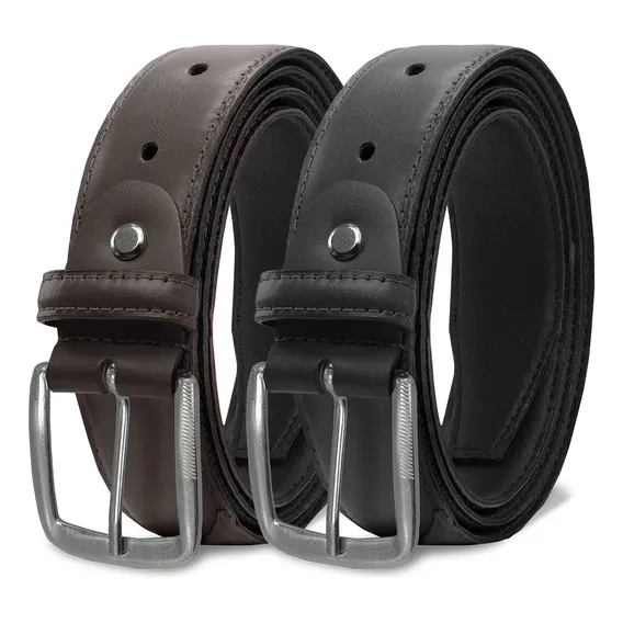 Kit 2 Cintos Masculinos Social Couro Legitimo Preto / Marrom Cor Preto/marrom Tamanho Único Foto 1