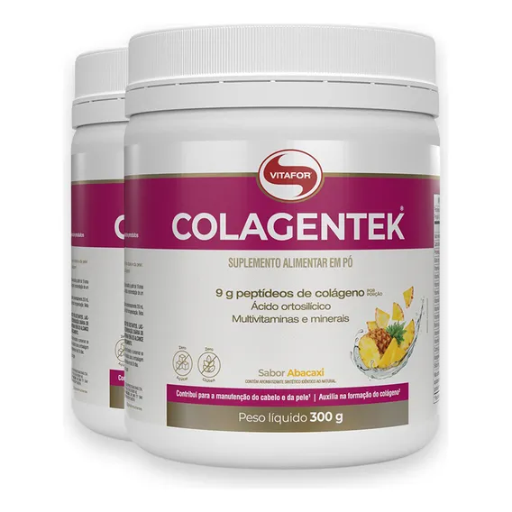 Kit 2 Colagentek Vitafor Colágeno Hidrolisado 300g Abacaxi Foto 1