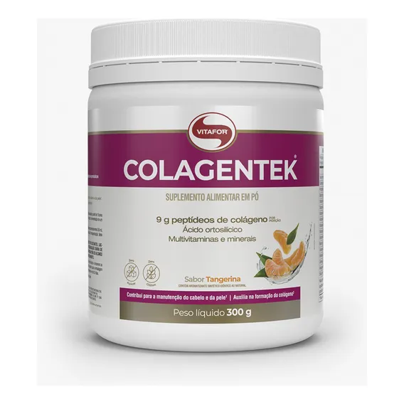 Kit 2 Colagentek Vitafor Colágeno Hidrolisado 300g Tangerina Foto 1