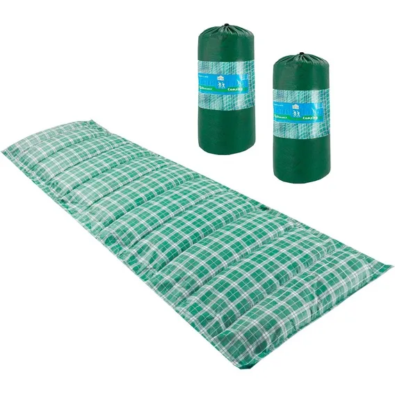Kit 2 Colchonete Camping Solteiro 190x60 Bolsa Xadrez Verde Foto 1