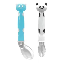 Kit 2 Colheres Pandinha Em Silicone Azul Buba Foto  mini 1