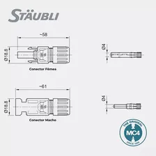 Kit 2 Conector Mc4 Staubli Conector Solar Para Placa Solar Fotovoltaico Macho E Fêmea Foto mini 4