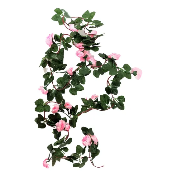 Kit 2 Correntes De Rosas Artificiais 2 Metros Flor Premium Cor Rosa-claro Foto 1