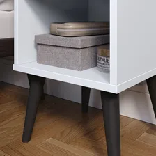 Kit 2 Criados Mudo P/ Quarto Compacto C/ Prateleira Pés Retrô - Branco Foto mini 4