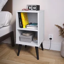 Kit 2 Criados Mudo P/ Quarto Compacto C/ Prateleira Pés Retrô - Branco Foto mini  3