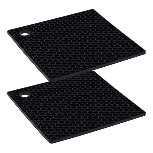 Kit 2 Descanso Panela Quadrado Em Silicone Preto 17 Cm Weck Foto 1