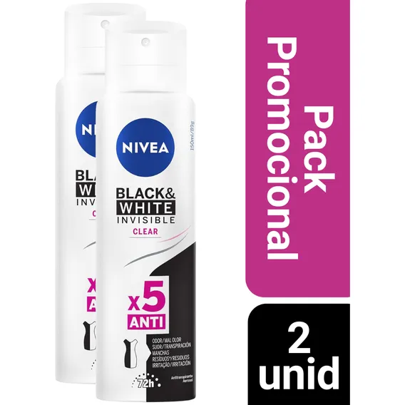 Kit 2 Desodorante Nivea Feminino Invisible Clear 72h 150ml Foto 1