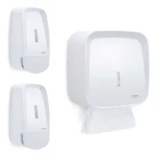 Kit 2 Dispenser Porta Sabonete Sabão Líquido + 1 Toalheiro Cor Branco Foto mini 1