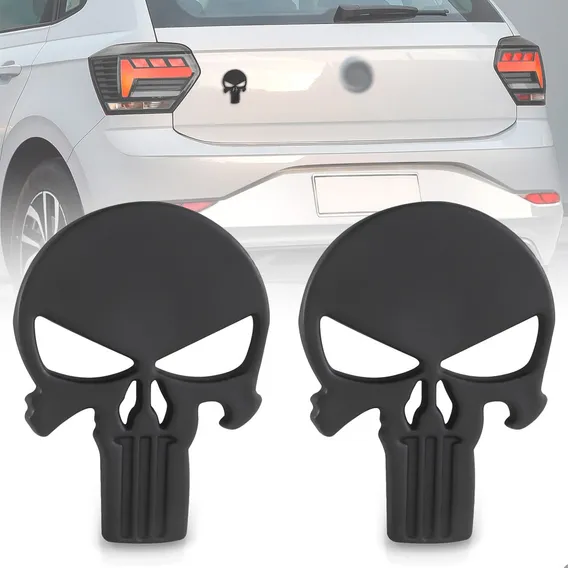 Kit 2 Emblemas Injetado Caveira Justiceiro Pequeno Preto Foto 1