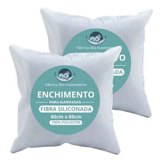 Kit 2 Enchimentos Refil Almofada 60x60 Fibra Siliconada 450g Cor Branco Foto 1