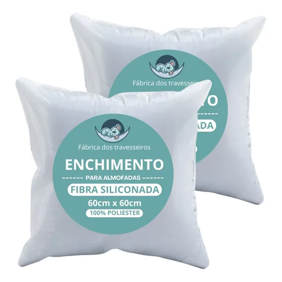 Kit 2 Enchimentos Refil Almofada 60x60 Fibra Siliconada 450g Cor Branco Foto 1
