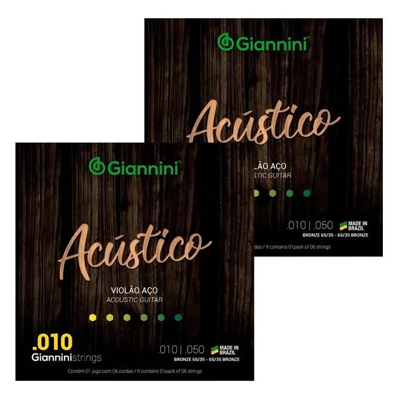 Kit 2 Encordoamento Violão Aço Giannini Geswam Acústico 010 Foto 1
