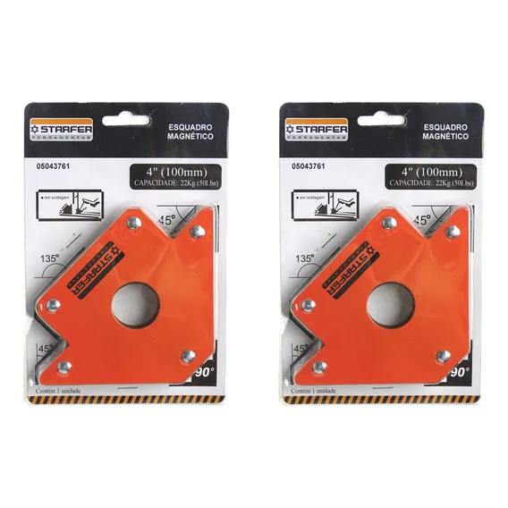 Kit 2 Esquadro Magnético 22kg Starfer 4 Pol. (10cm) Starfer Foto 1