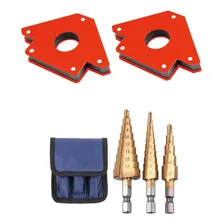 Kit 2 Esquadro Magnético 35kg + 3 Brocas Escalonadas Foto  mini 1
