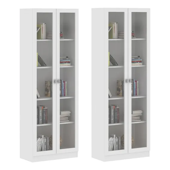 Kit 2 Estantes 2 Portas 4 Prateleiras Cannes 171x59 Branco Foto 1