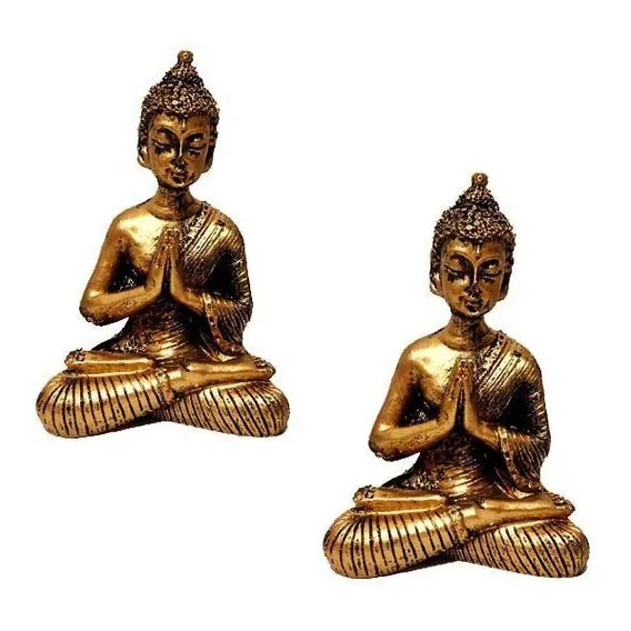 Kit 2 Estátuas Mini Buda Hindu Dourado Resina Atacado 8,5cm Foto 1
