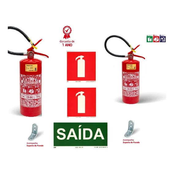 Kit 2 Extintor Pqs 4kg Abc 1 Ano + Placa Suporte Foto 1