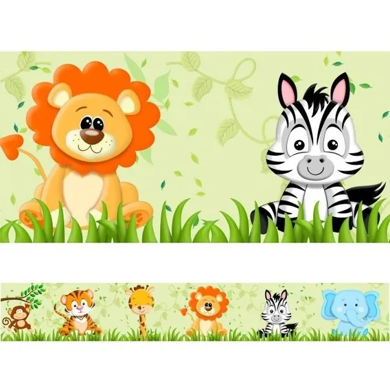 Kit 2 Faixas Decorativa Adesivo Border Infantil BebĂȘ Safari Cor Colorido Foto 1