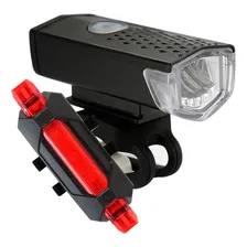 Kit 2 Farol Bike Frontal + 2 Pisca Traseiro Usb Recarregável Foto  mini 1