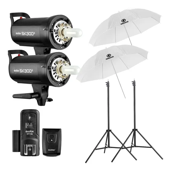 Kit 2 Flash Estúdio Godox Sk300ii 600w Completo 220v com Rádio Flash Foto 1
