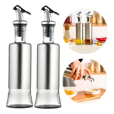 Kit 2 Galheteiro Porta Azeite Vinagre Vidro Inox Com Bico Dosador Foto mini 1