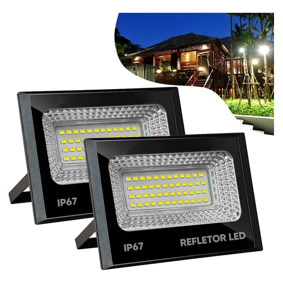 Kit 2 Holofote Refletor Led 50w Bivolt 6500k 700l Mini Slim Foto 1