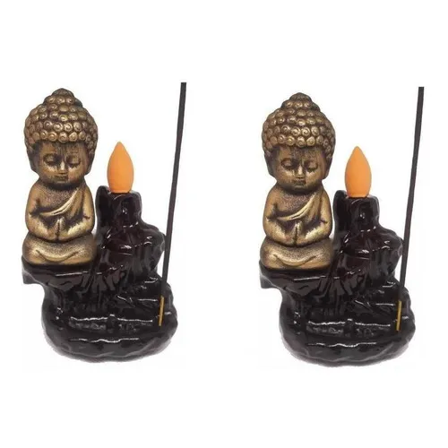 Kit 2 Incensários Rocha Buda Bronze Envelhecido + 10 Cones Foto 1
