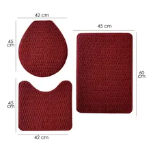 Kit 2 Jogo Tapete Banheiro 3 Peças Relevo Vermelho E Preto Liso Foto mini 4
