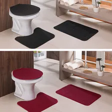 Kit 2 Jogo Tapete Banheiro 3 Peças Relevo Vermelho E Preto Liso Foto mini 1