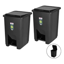 Kit 2 Lixeira 15 Litros Com Pedal Cesto Lixo Cozinha Preto Foto  mini 1